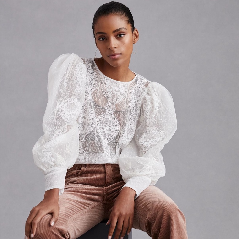 Anthro forever that girl sheer white blouse with embroidery - Picture 2 of 5